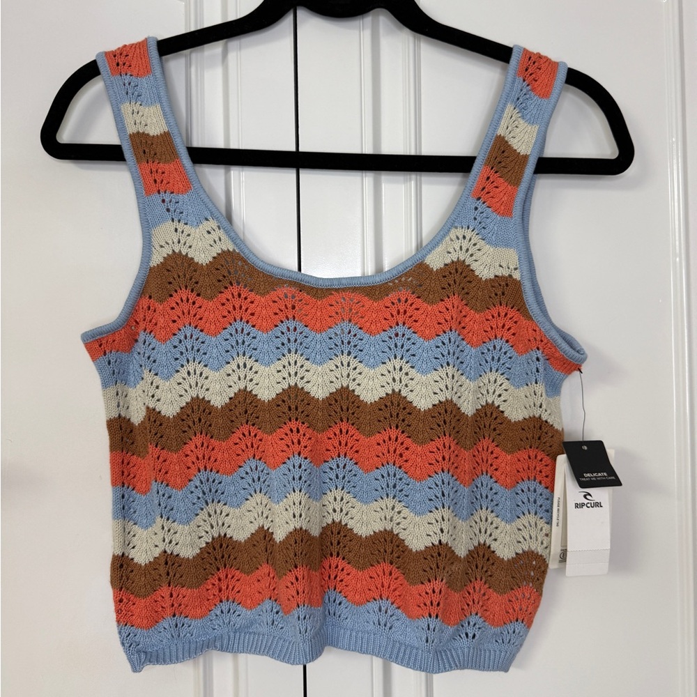 NWT Rip Curl Crochet Knit Tank Top in Blue, Coral, Cream & Brown